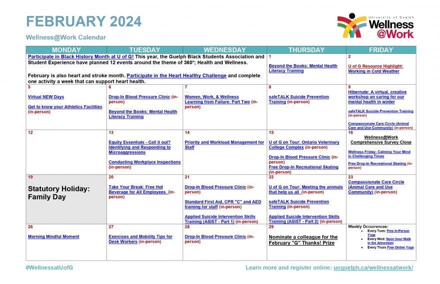 The February 2024 Wellness Calendar is now published! WellnessWork